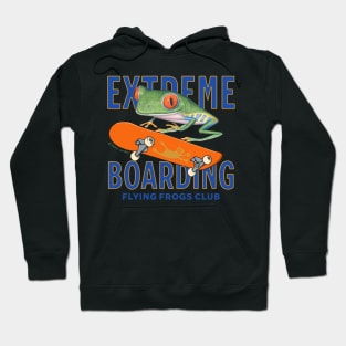 Funny and cute flying through the air riding a skateboard Red eyed tree frog having fun Hoodie